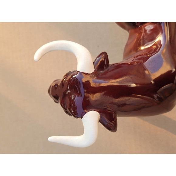 Vintage Ceramic Bull Mid Century Modern Figurine White Horns Handpainted - Picture 5 of 12